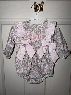 “Natalie” Pink Floral Bow-Front Baby One-Piece Bodysuit